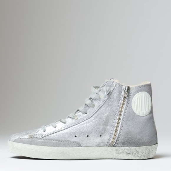 Golden Goose Francy Silver Glitter Suede & Shearling Sneaker sz 37 - Picture 3 of 13